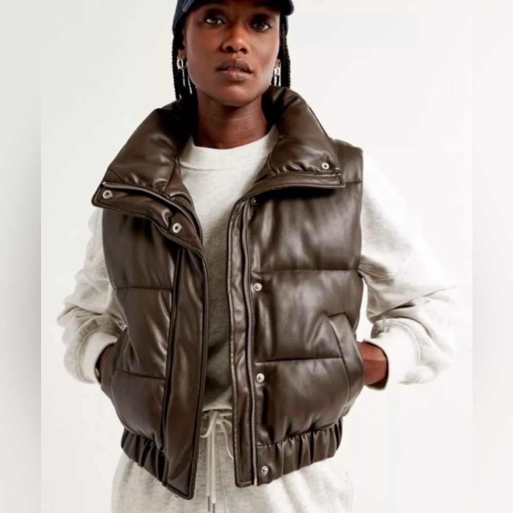 Abercrombie & Fitch Ultra Collection Vegan Leather Brown Puffer Vest Size XS